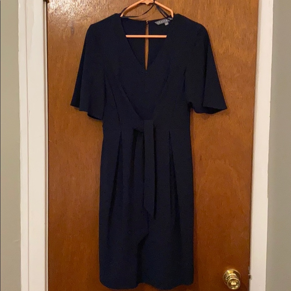 Navy blue dress with front tie detail